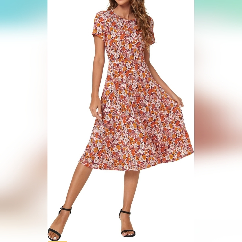 *NWT Urban CoCo Women's Floral Print Short Sleeve Flared Midi Dress